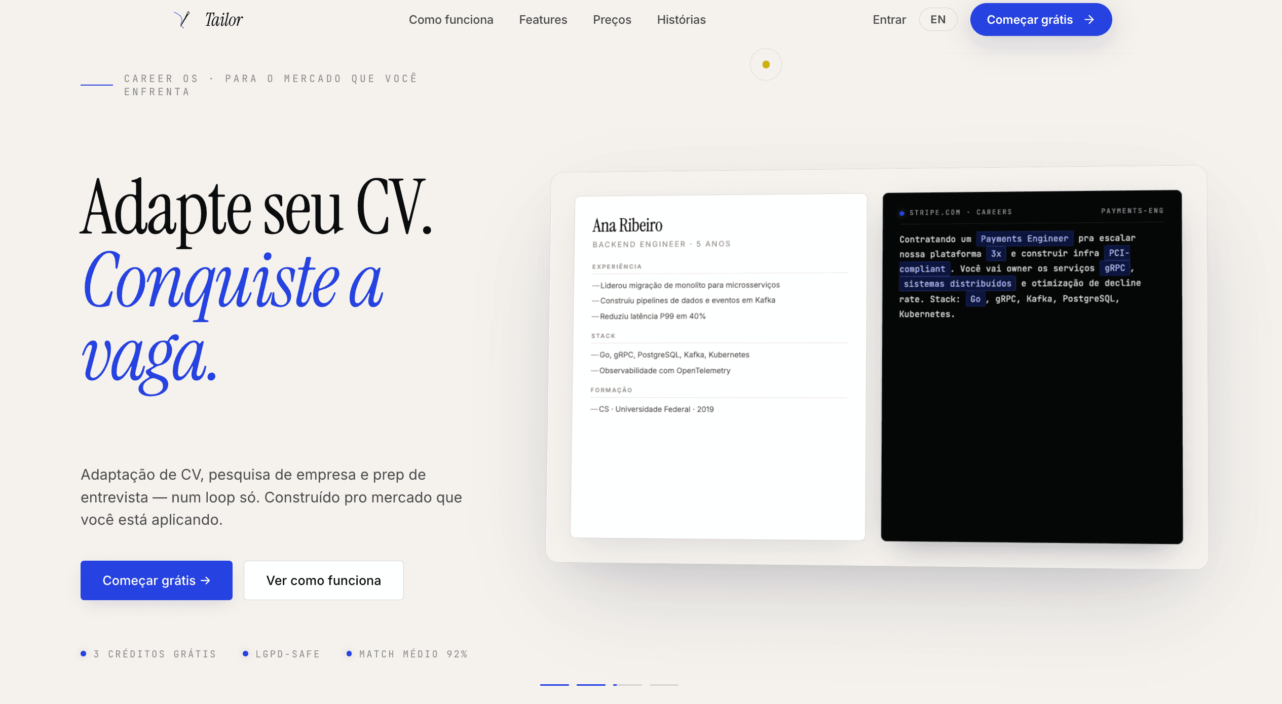 Tailor OS — adaptação de CV
